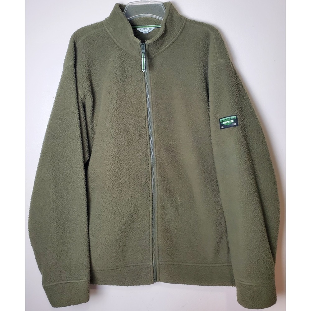 Orvis Men's XL Full Zip Fleece Jacket Olive Green Gorpcore Cabincore Granolacore
